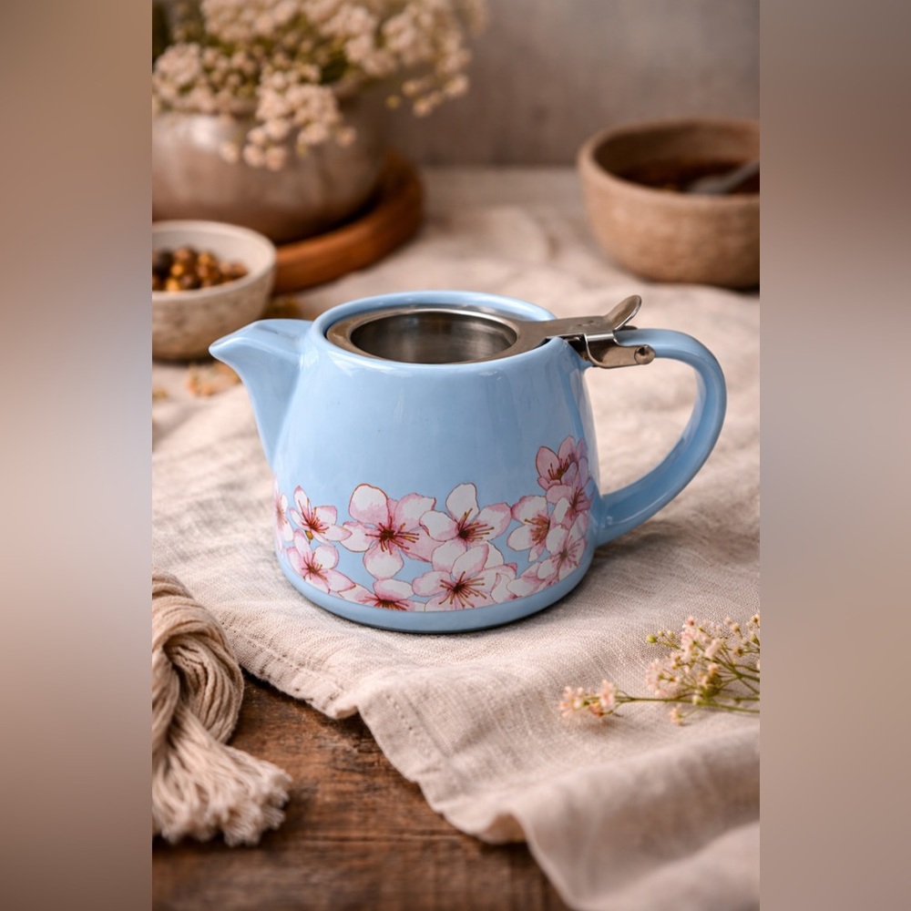 Alfred Blue & Pink Floral Teapot w/ Infuser Basket | 20 oz Ceramic Tea Pot
